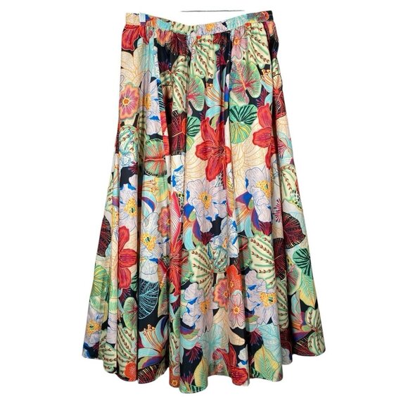 Rachel Zoe Full Maxi Skirt L Colorful Maximalism Resort Floral Tropical Print - Picture 1 of 12